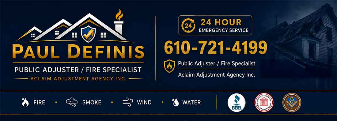Fire Damage Public Adjuster 19087 St Davids Strafford Radnor Wayne 19023 Darby 19082 Upper Darby Paul Definis