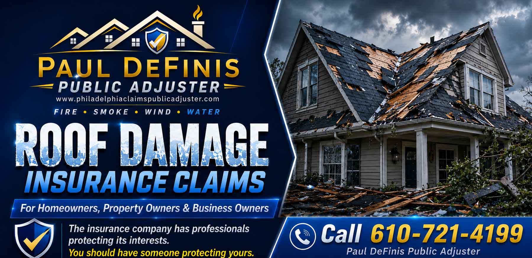 Roof Damage Insurance Claim Public Adjuster Levittown 19054 19055 19056 19057 Bucks County Paul Definis