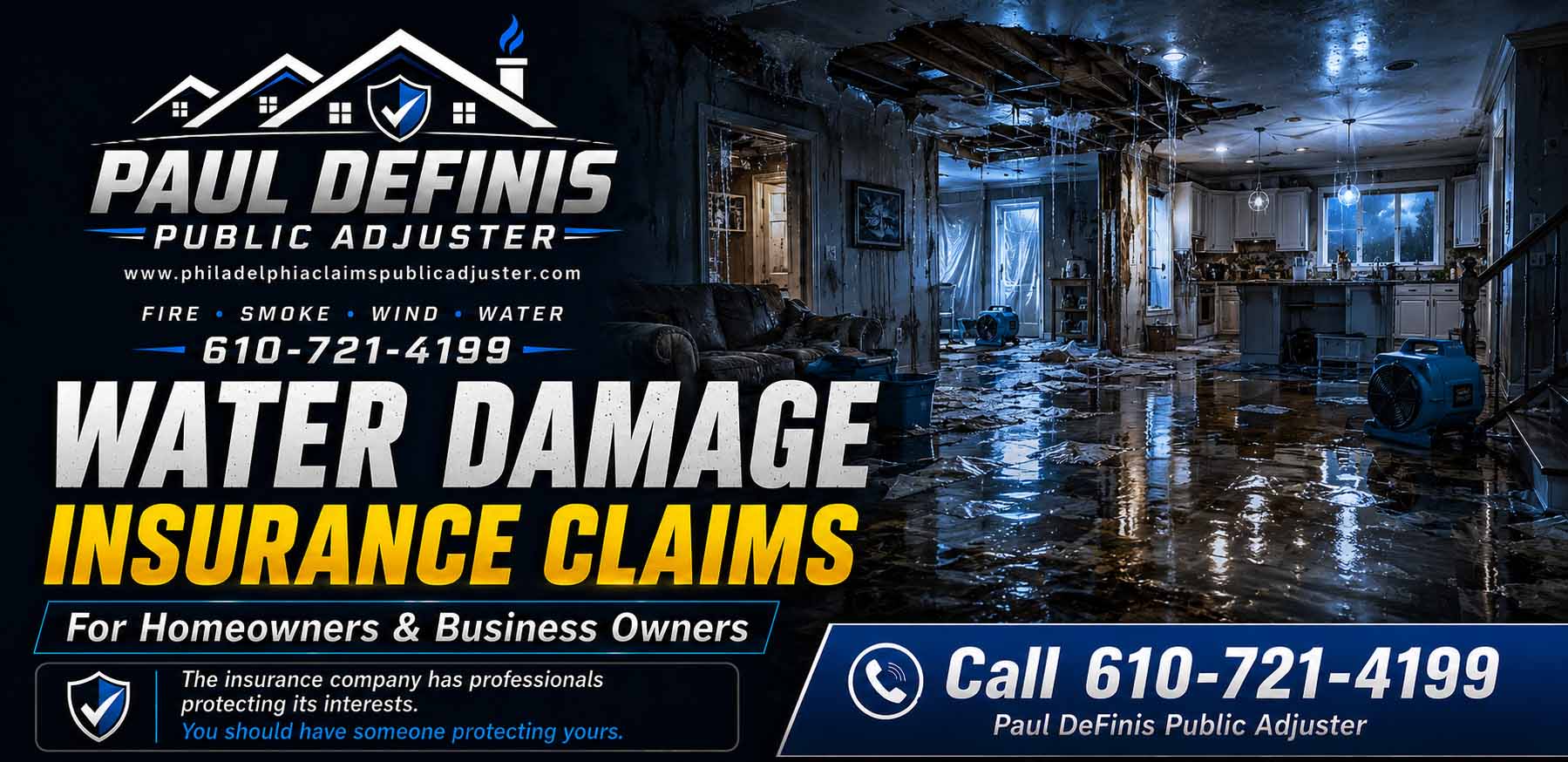 Water Damage Public Adjuster 19065 Media 19070 Morton 19073 Newtown Square 19074 Norwood Paul Definis