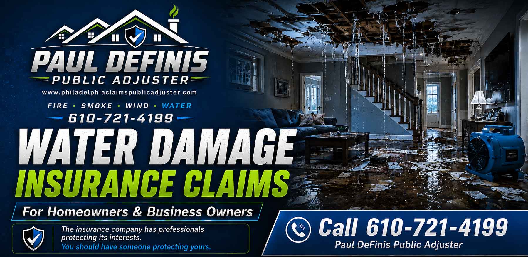 Water Damage Public Adjuster 19065 Media 19070 Morton 19073 Newtown Square 19074 Norwood Paul Definis